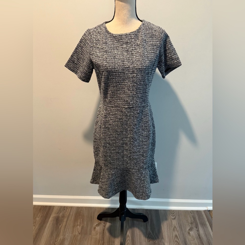 Banana Republic Gray Tweed Midi Dress with Ruffle Hem